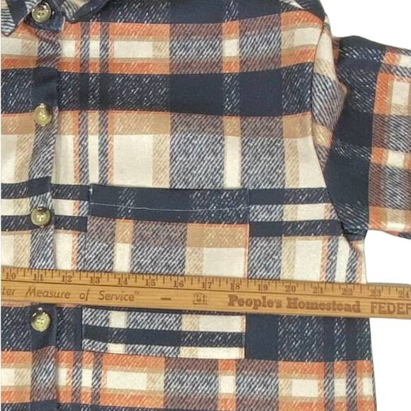 Betianro Womens Flannel Shirt Jacket Shacket Medium Navy Peach Cream Plaid - Picture 9 of 9